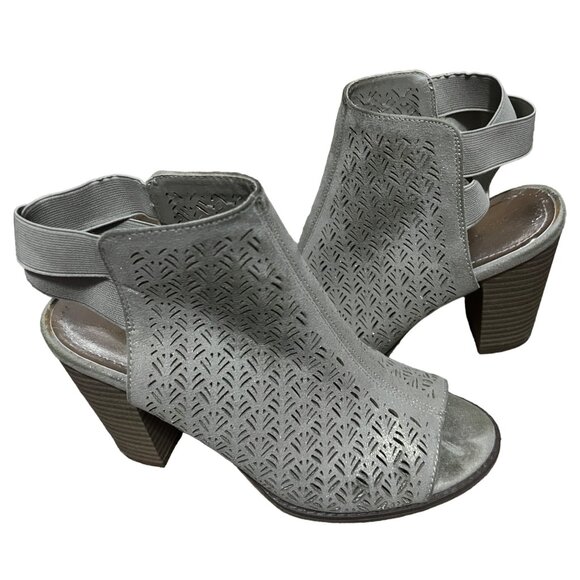 Kenneth Cole Beige Gold Shimmer Open Toe Ankle Booties Sz 8 Chunky Heel Womens - Picture 10 of 12